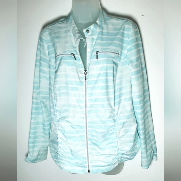 Striped Blue and White Women's Jacket - Picture 1 of 5